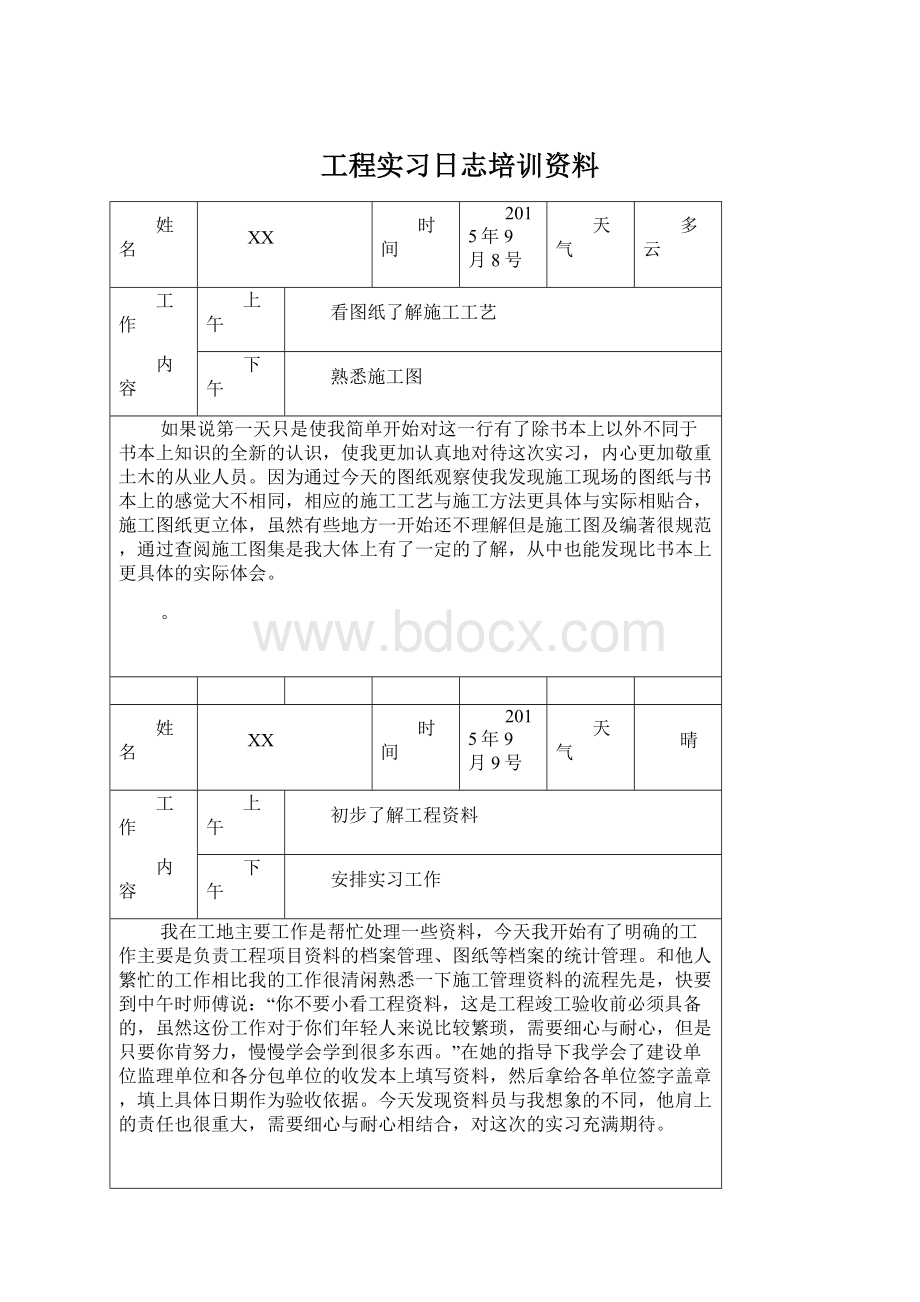 工程实习日志培训资料.docx