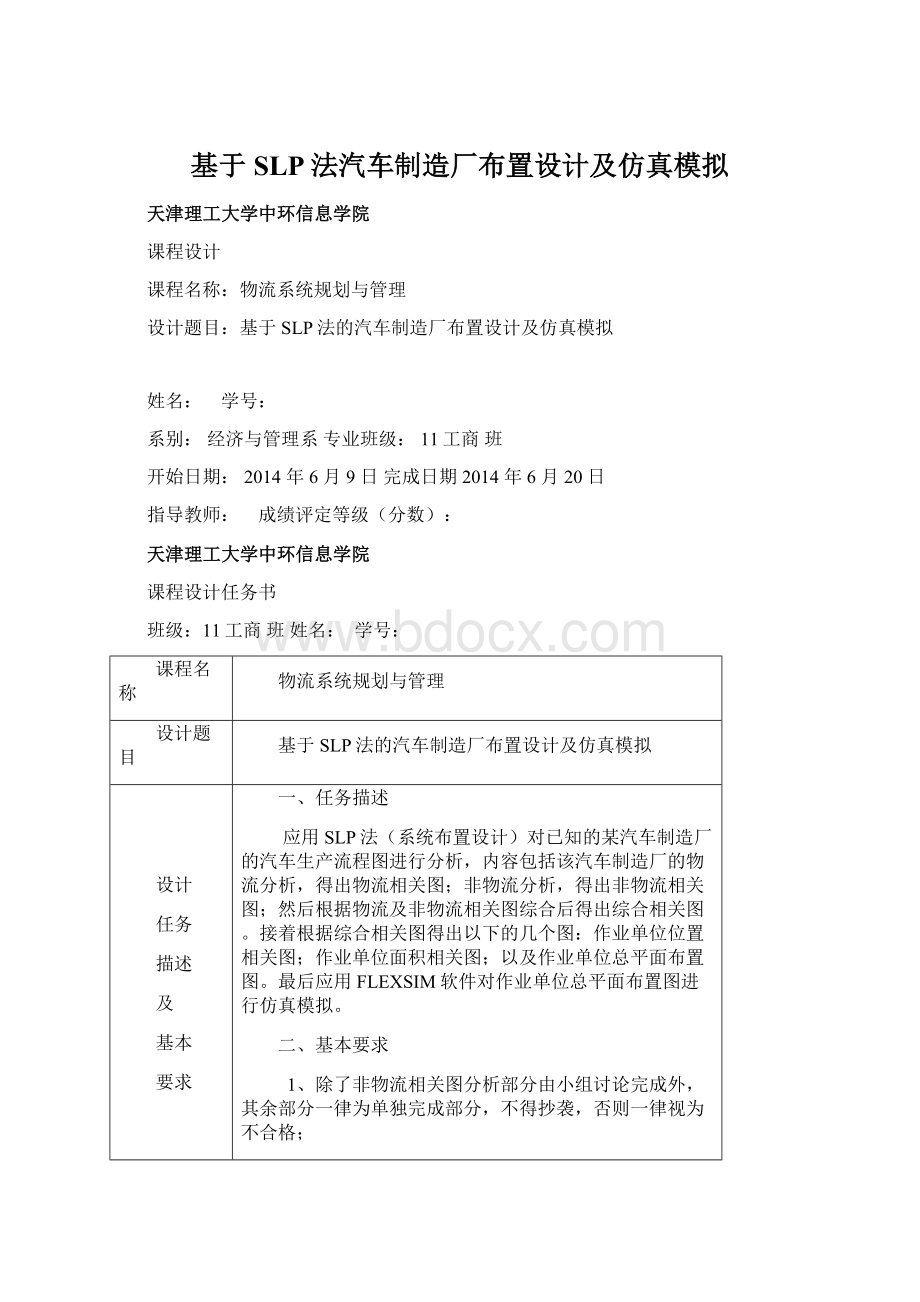 基于SLP法汽车制造厂布置设计及仿真模拟Word下载.docx_第1页