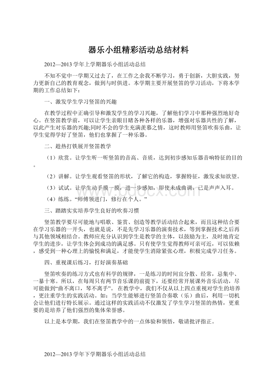 器乐小组精彩活动总结材料Word文档下载推荐.docx