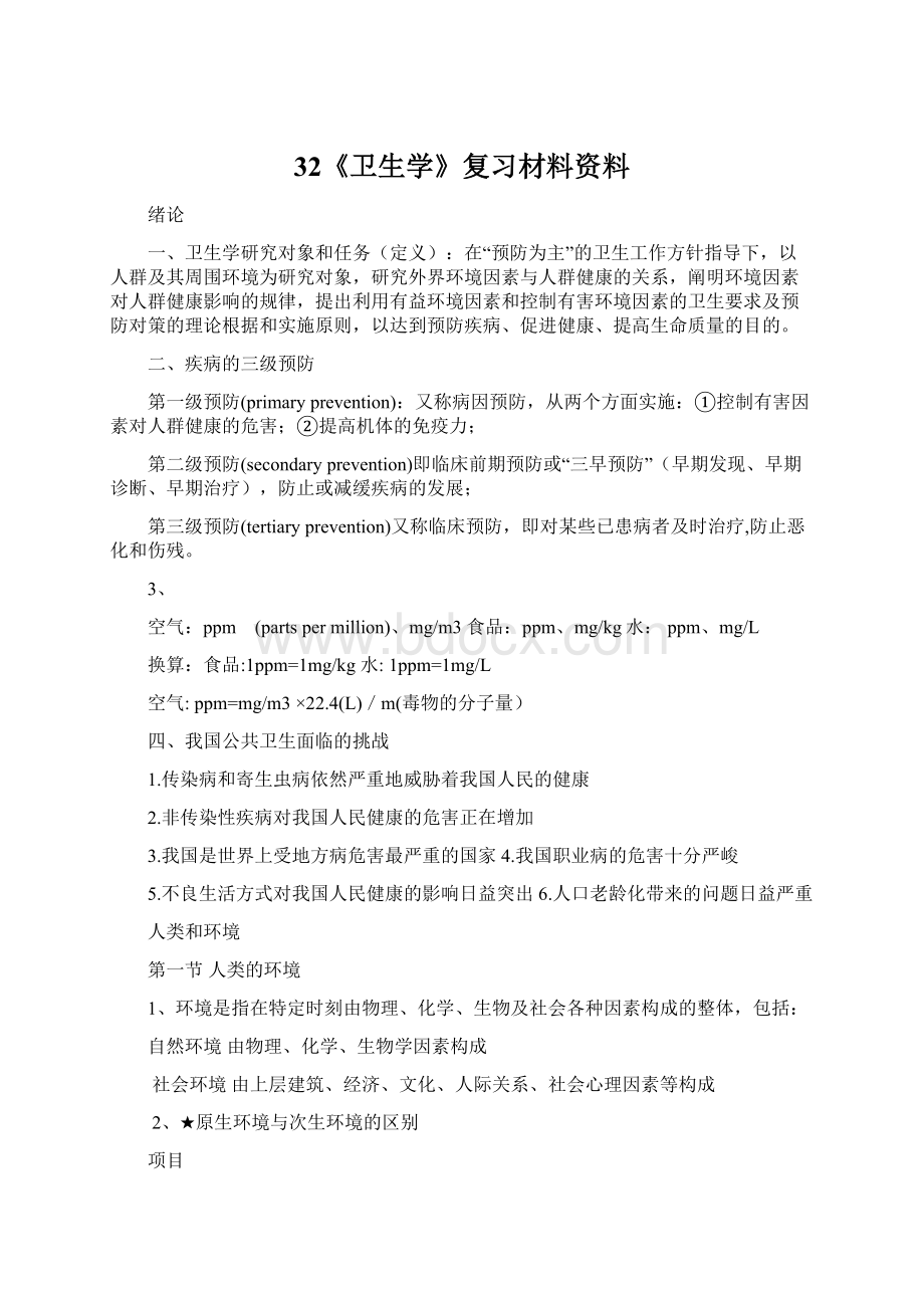 32《卫生学》复习材料资料.docx