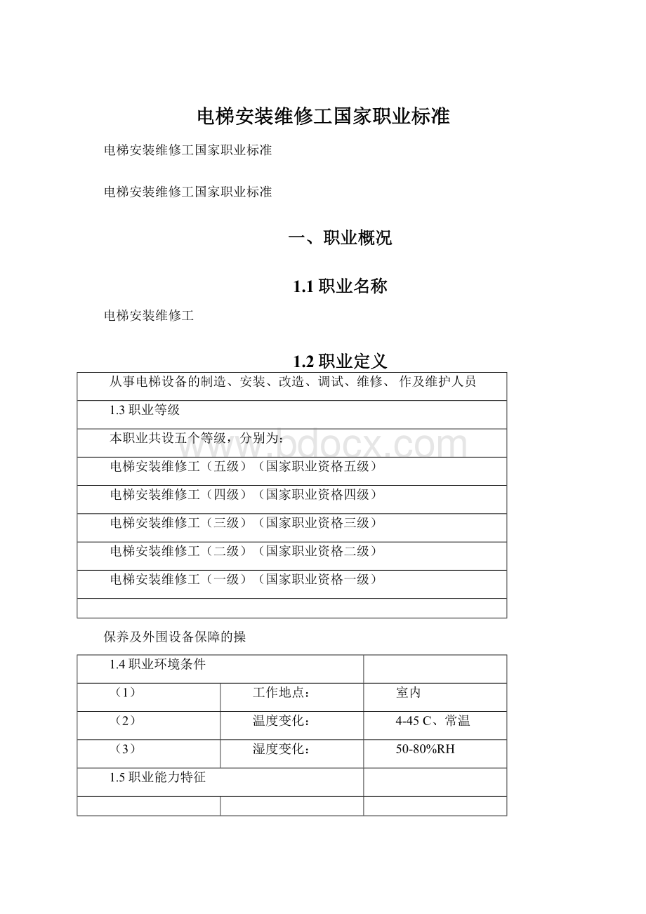 电梯安装维修工国家职业标准.docx