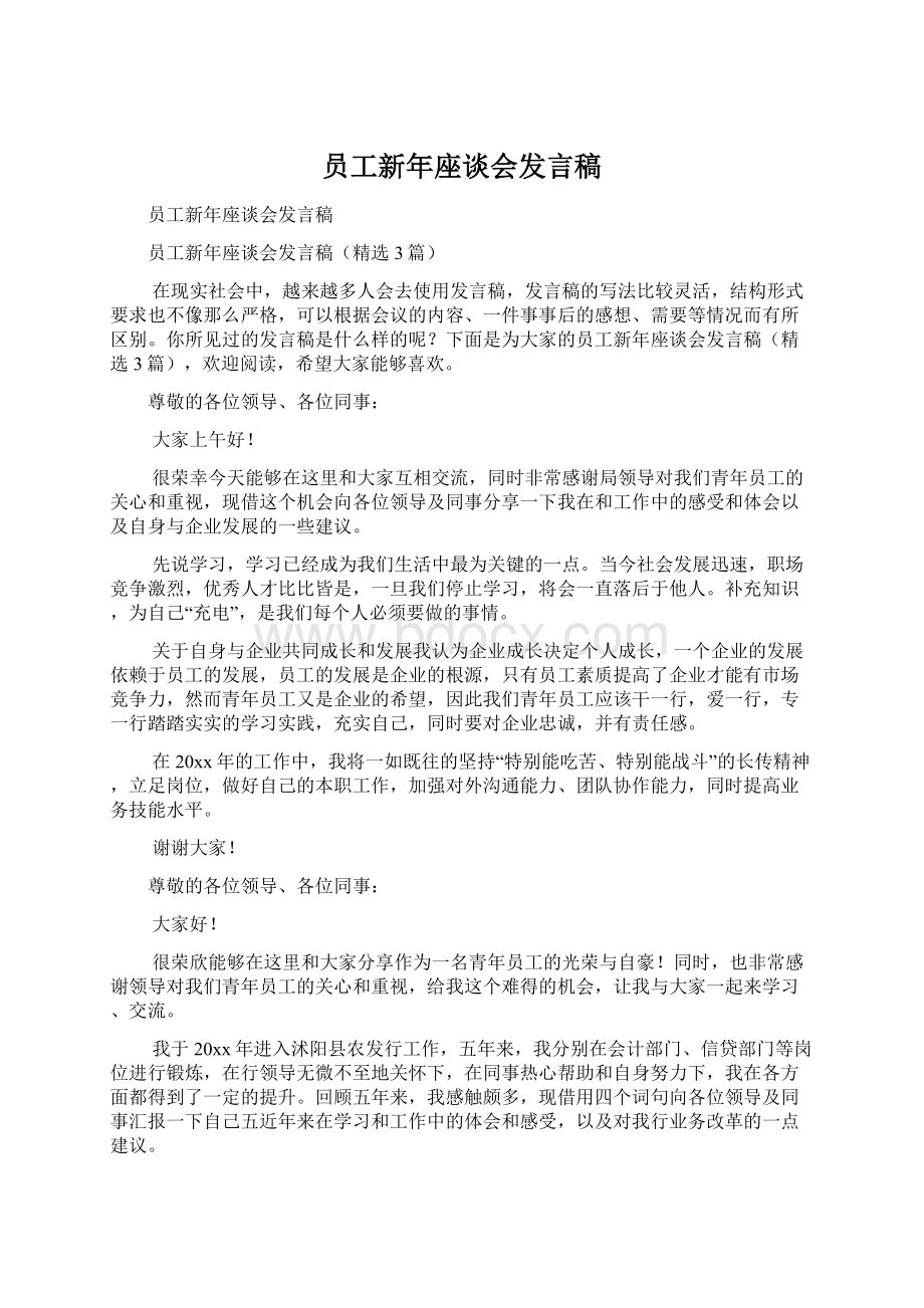 员工新年座谈会发言稿Word格式.docx