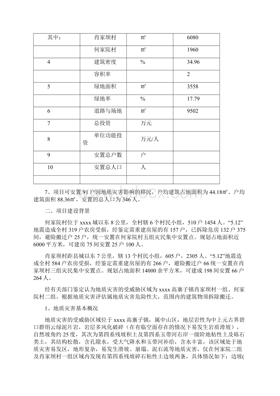 地质灾害避让搬迁安置工程建设项目可行性研究报告Word文档下载推荐.docx_第2页