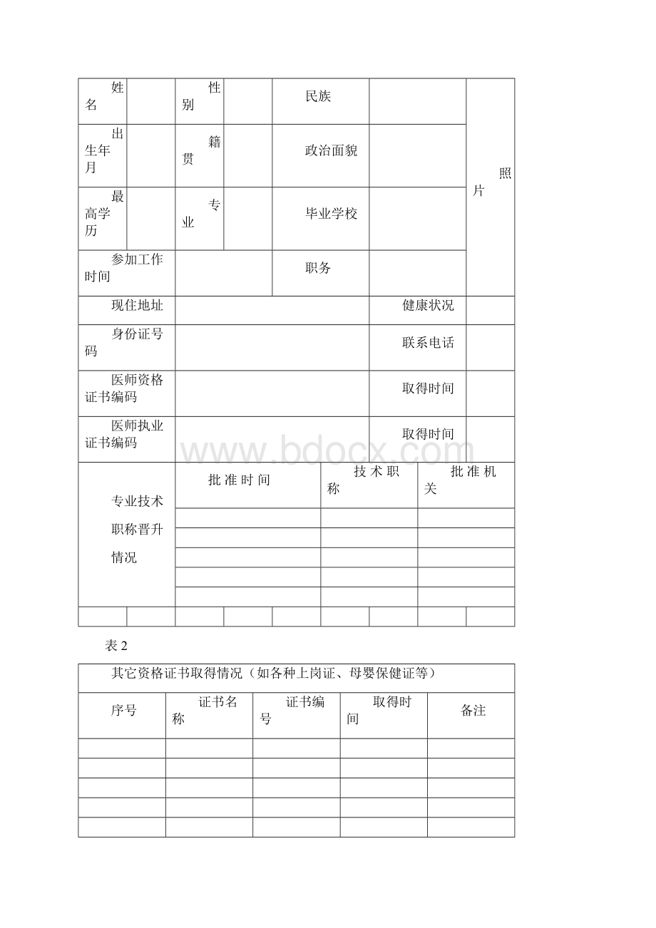 卫生专业技术人员档案表Word文档格式.docx_第2页