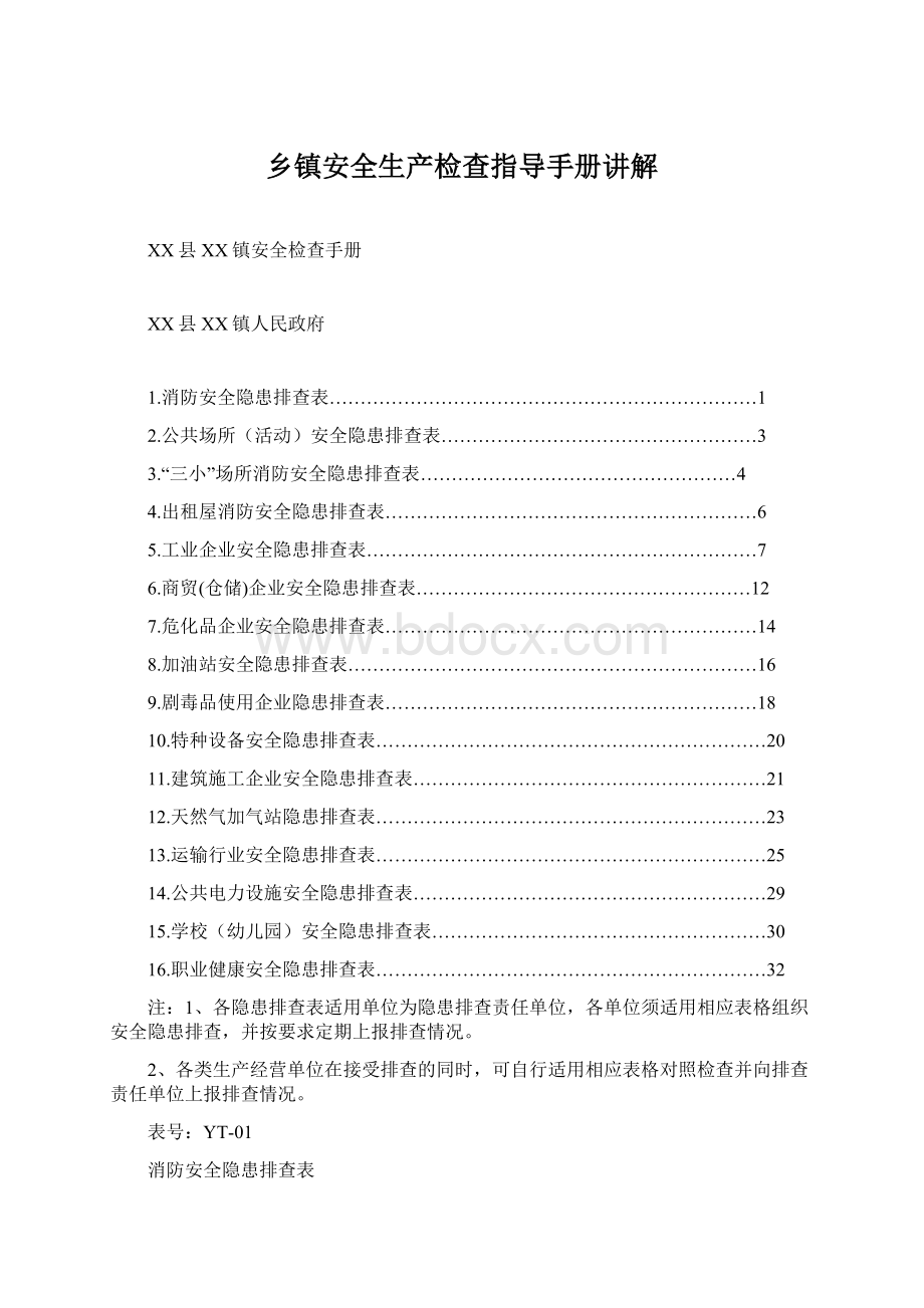 乡镇安全生产检查指导手册讲解Word文档下载推荐.docx_第1页