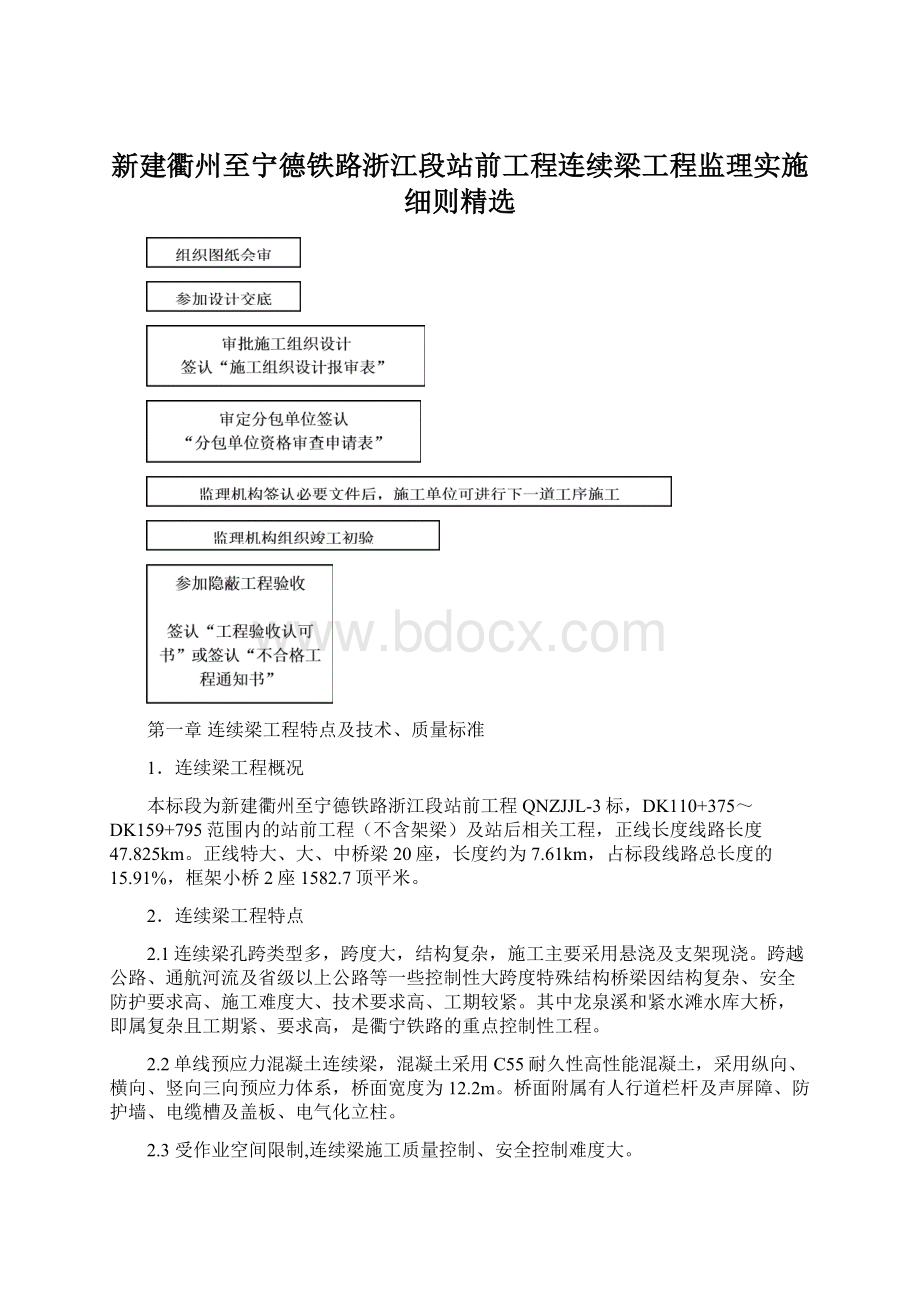 新建衢州至宁德铁路浙江段站前工程连续梁工程监理实施细则精选.docx_第1页