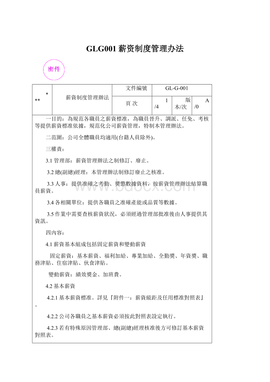 GLG001薪资制度管理办法Word格式.docx_第1页