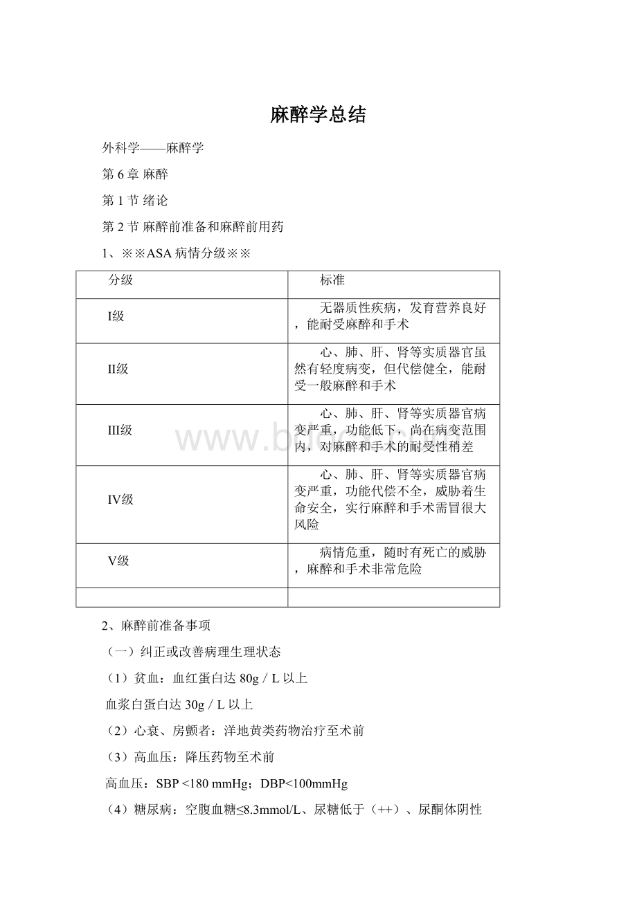 麻醉学总结文档格式.docx_第1页