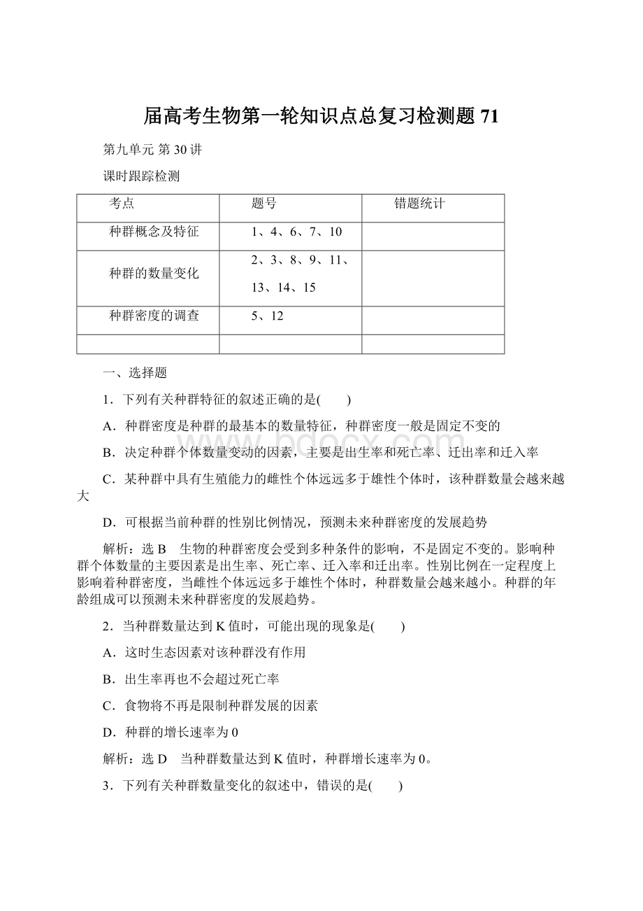 届高考生物第一轮知识点总复习检测题71.docx