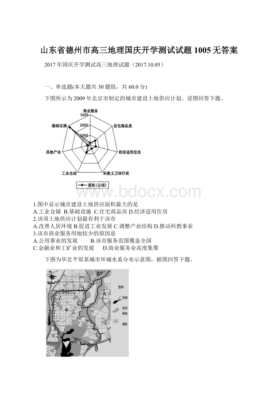 山东省德州市高三地理国庆开学测试试题1005无答案Word格式.docx