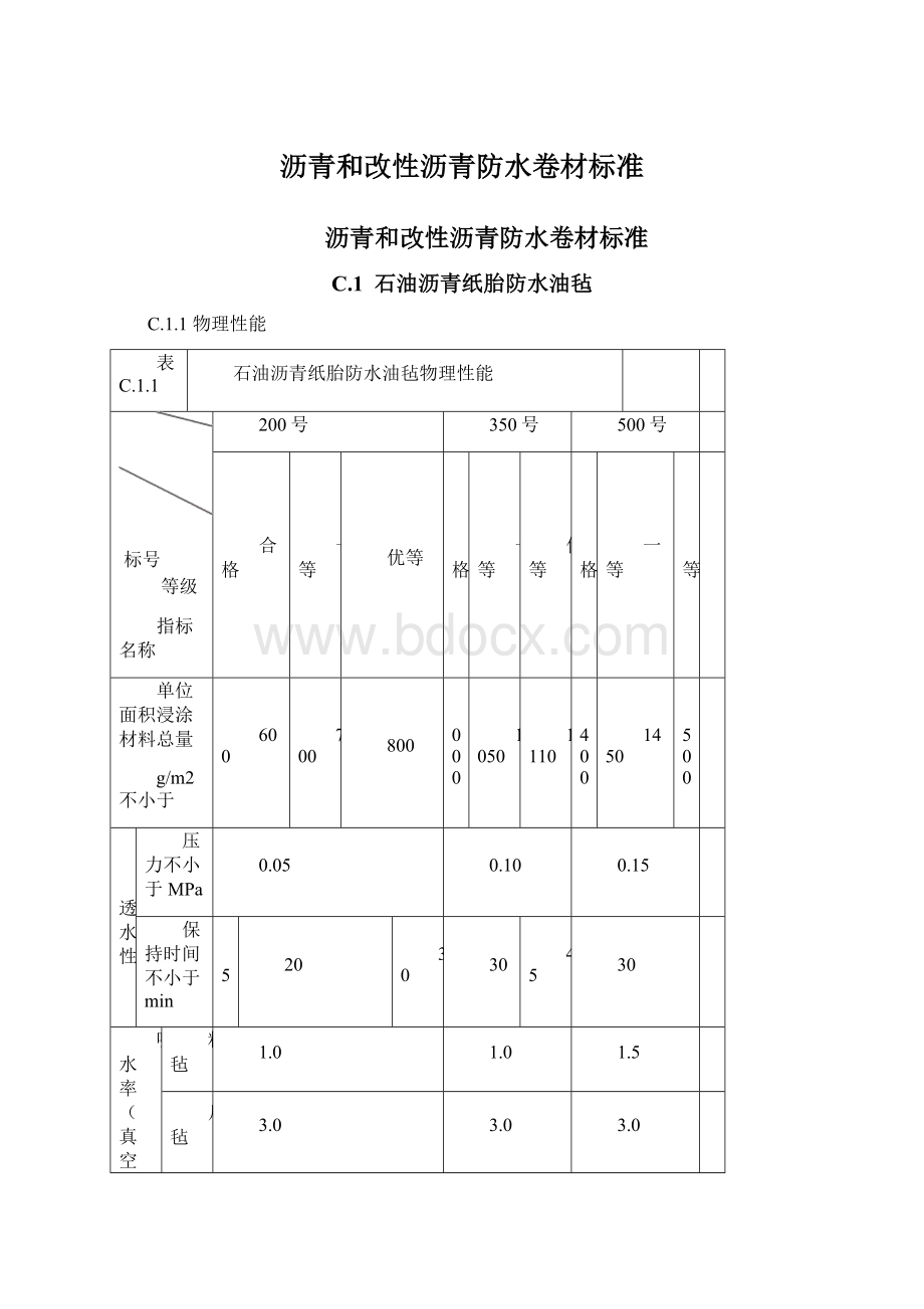 沥青和改性沥青防水卷材标准Word文件下载.docx_第1页