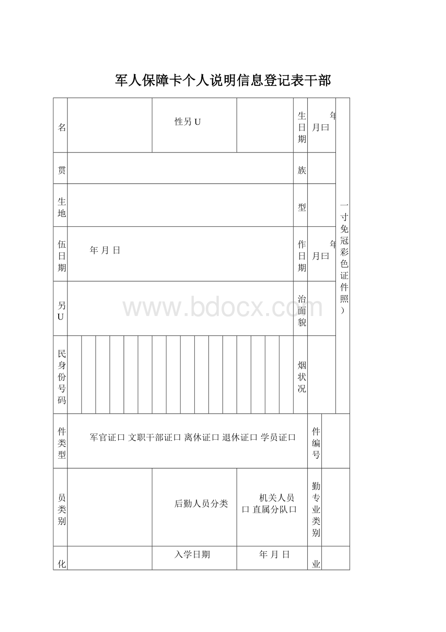 军人保障卡个人说明信息登记表干部.docx_第1页