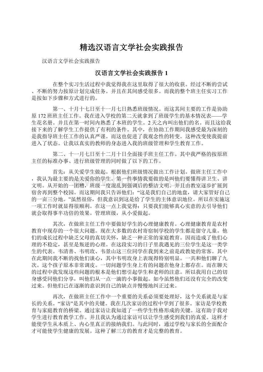 精选汉语言文学社会实践报告.docx_第1页