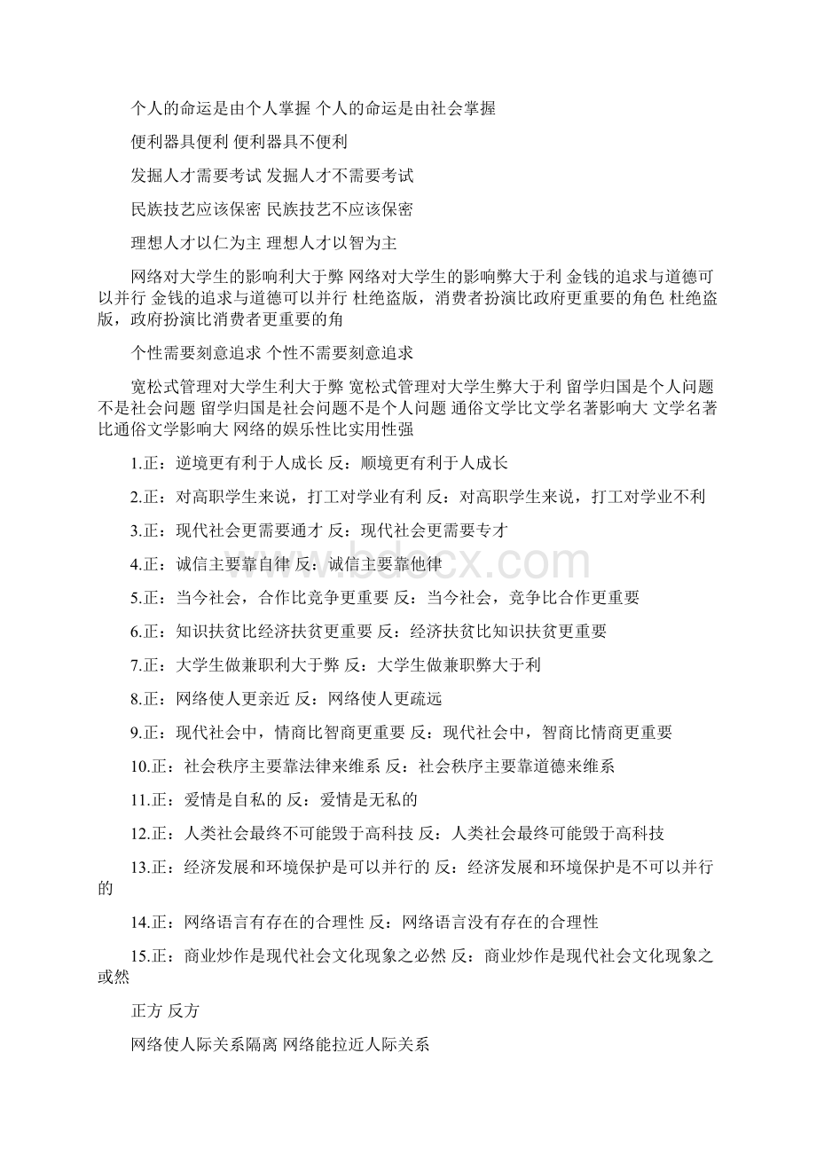 经典辩论赛题目大全很全面Word格式文档下载.docx_第2页