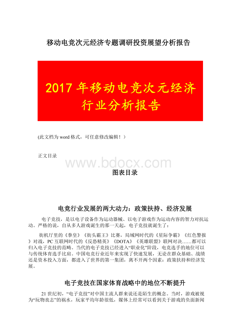 移动电竞次元经济专题调研投资展望分析报告Word格式.docx