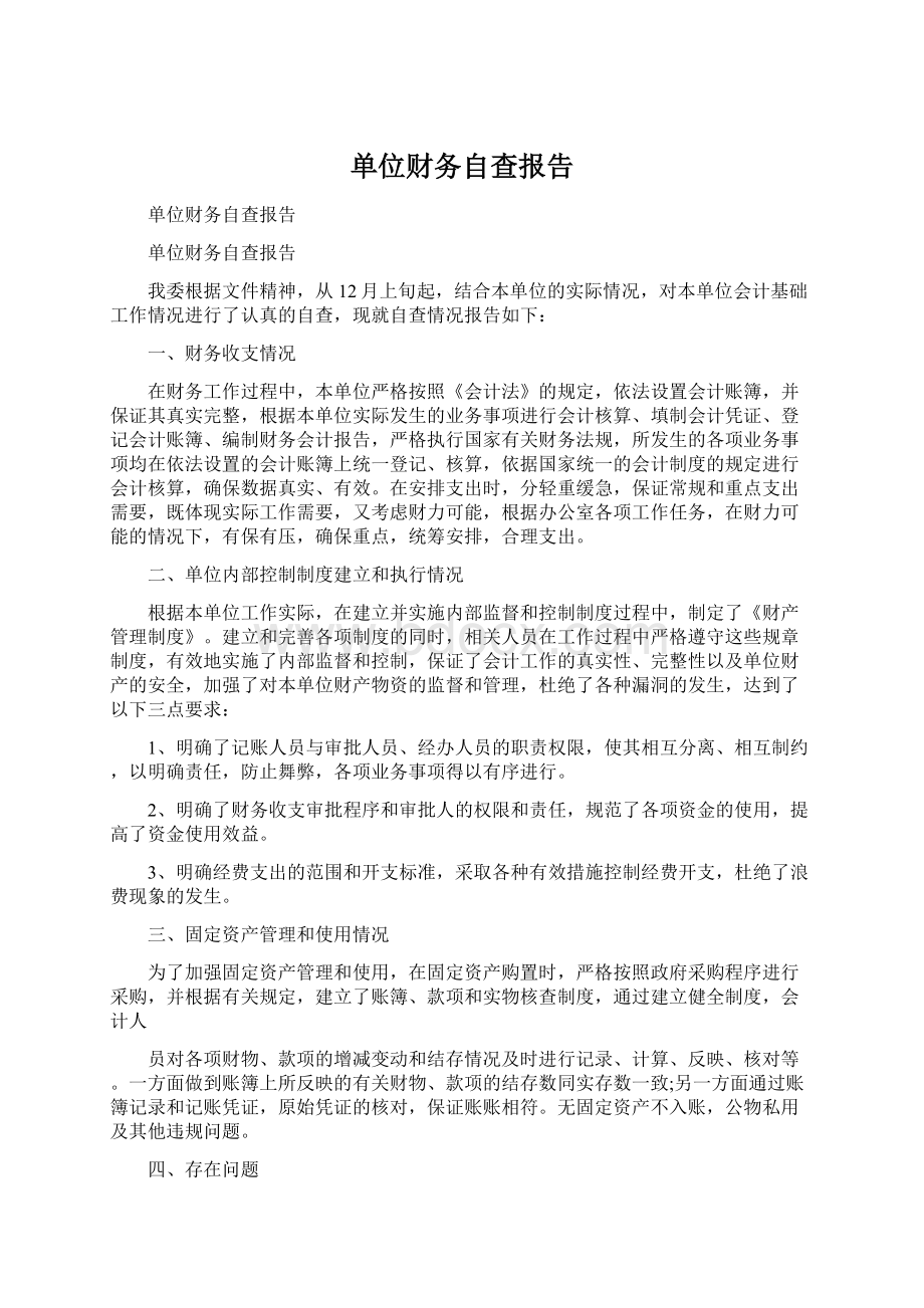 单位财务自查报告.docx_第1页