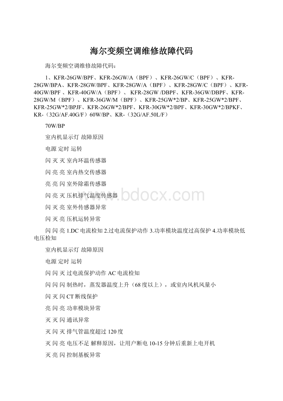 海尔变频空调维修故障代码Word格式文档下载.docx_第1页