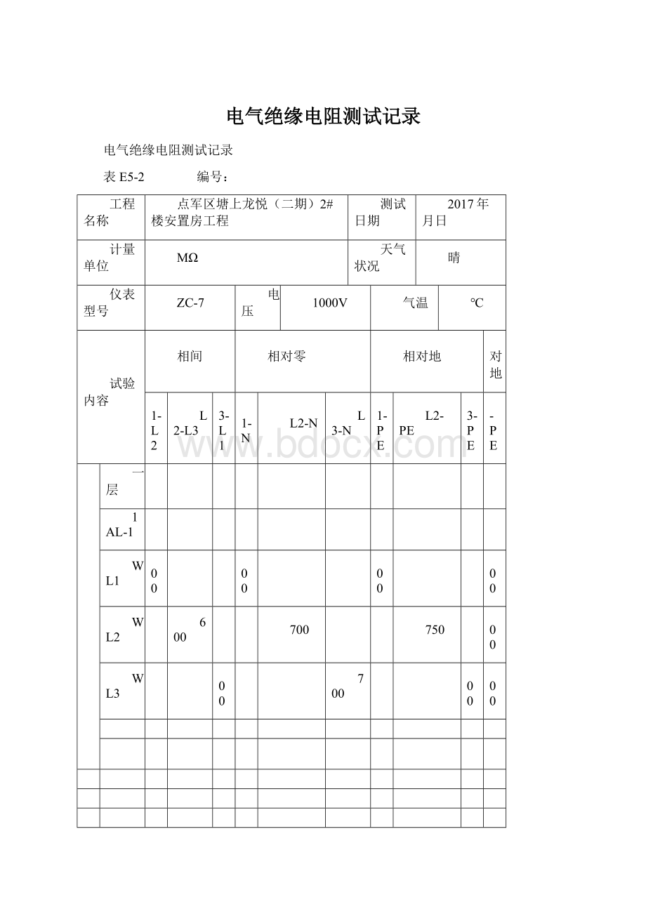 电气绝缘电阻测试记录.docx