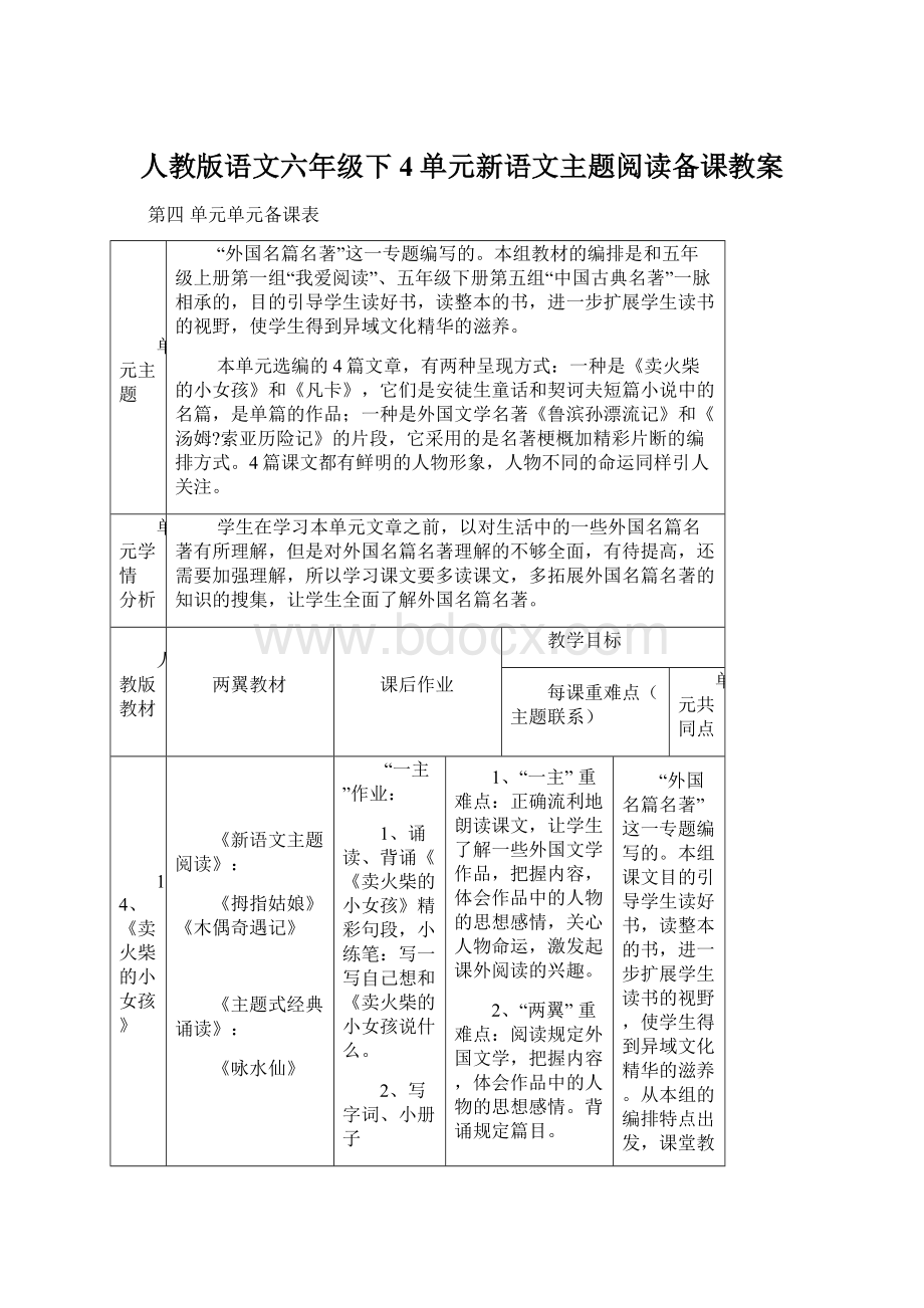 人教版语文六年级下4单元新语文主题阅读备课教案.docx_第1页