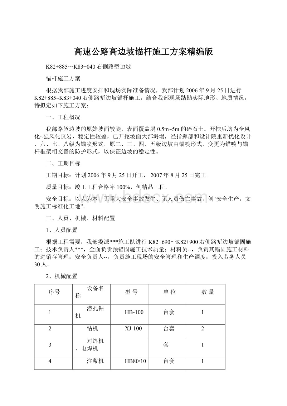 高速公路高边坡锚杆施工方案精编版.docx_第1页