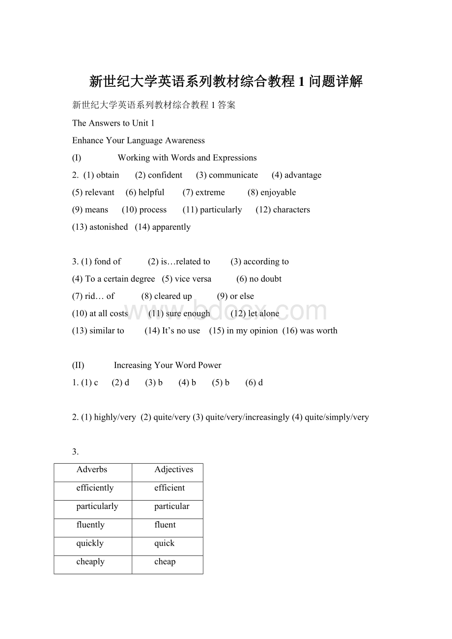 新世纪大学英语系列教材综合教程1问题详解Word文档格式.docx