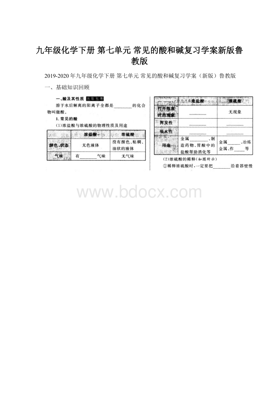 九年级化学下册 第七单元 常见的酸和碱复习学案新版鲁教版.docx_第1页