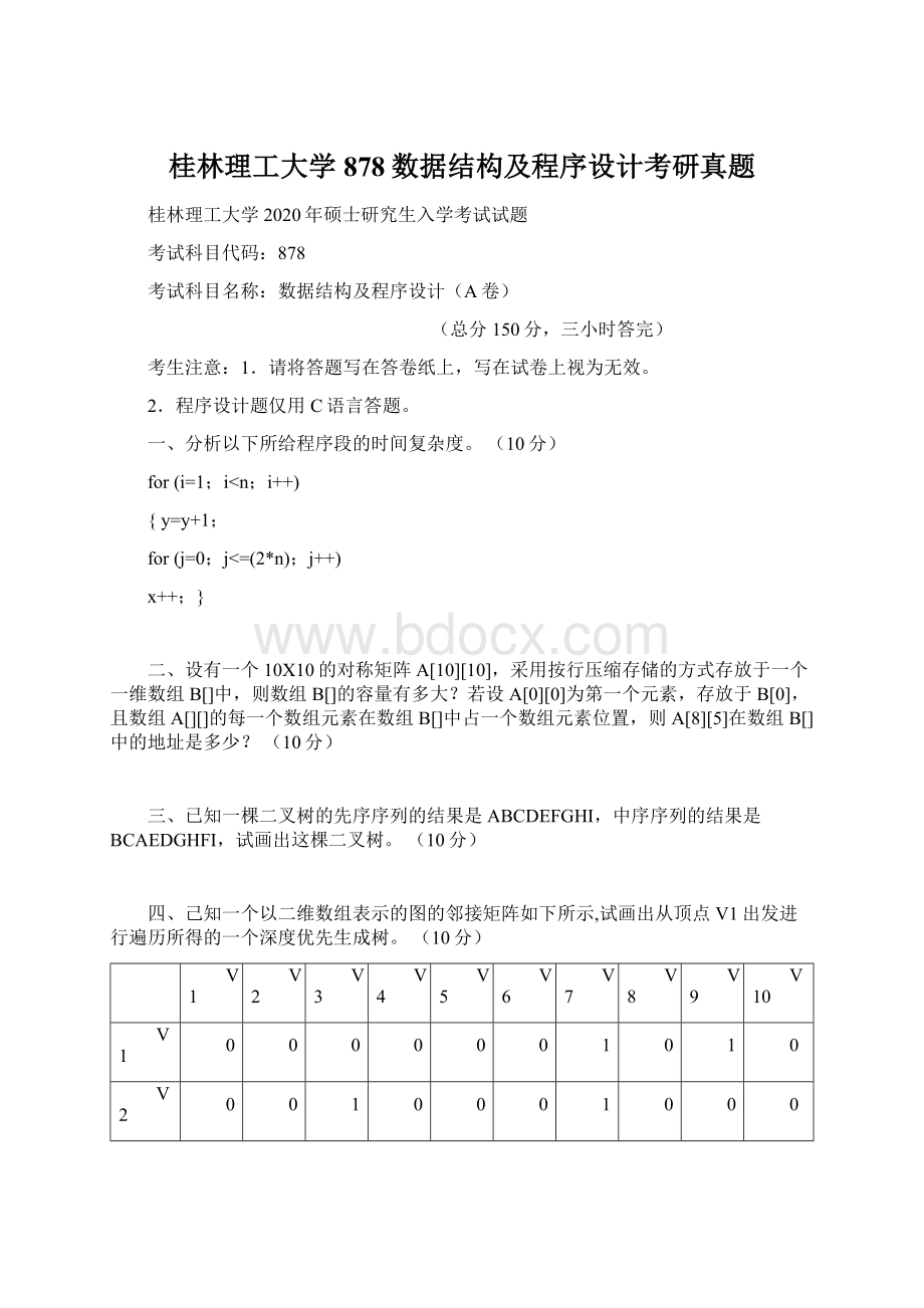 桂林理工大学878数据结构及程序设计考研真题Word下载.docx