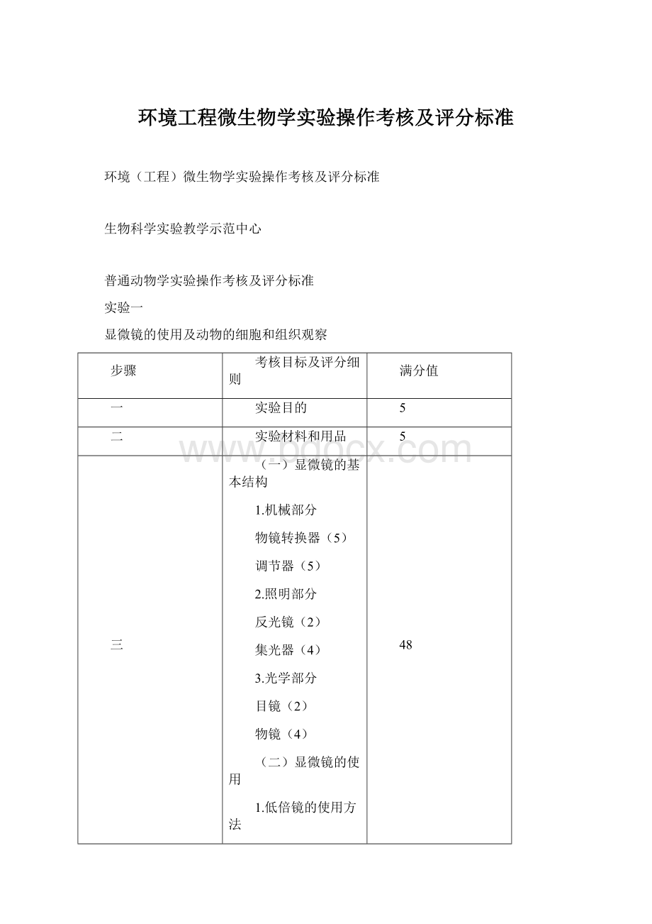 环境工程微生物学实验操作考核及评分标准文档格式.docx