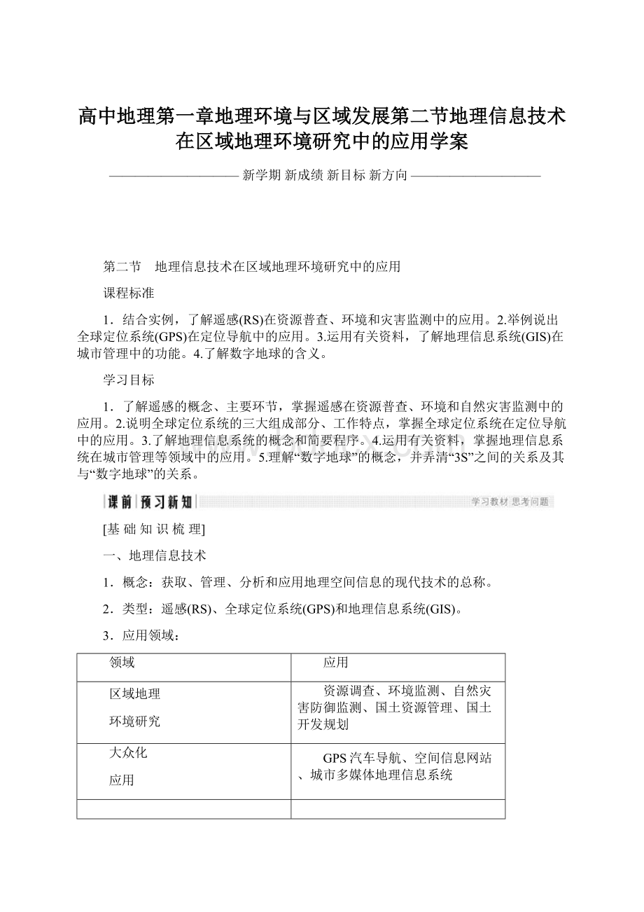 高中地理第一章地理环境与区域发展第二节地理信息技术在区域地理环境研究中的应用学案.docx_第1页