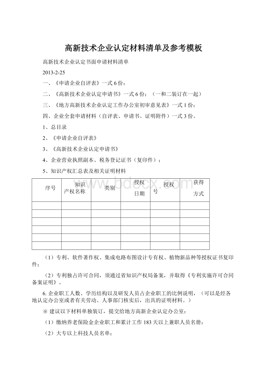 高新技术企业认定材料清单及参考模板Word文档下载推荐.docx