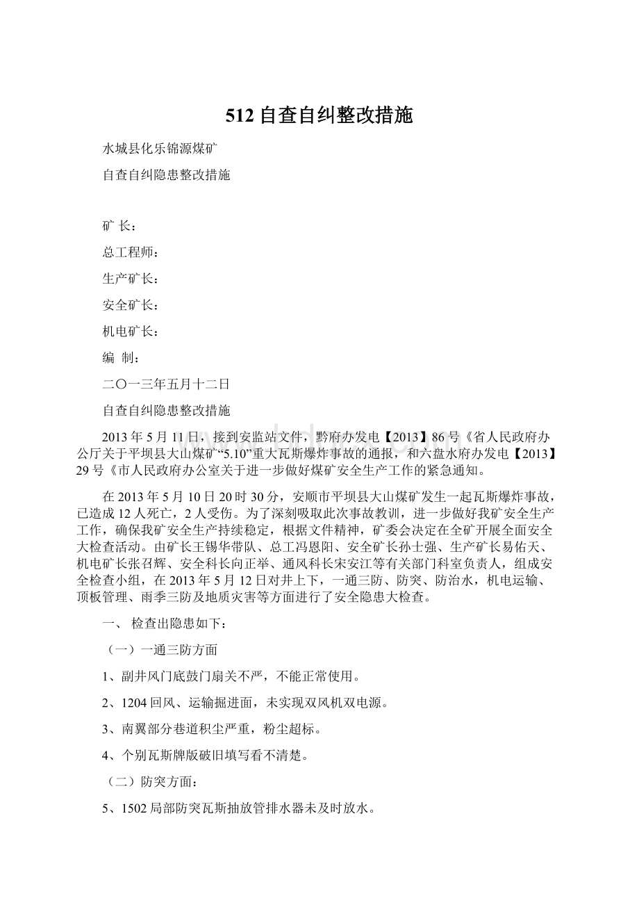 512自查自纠整改措施.docx