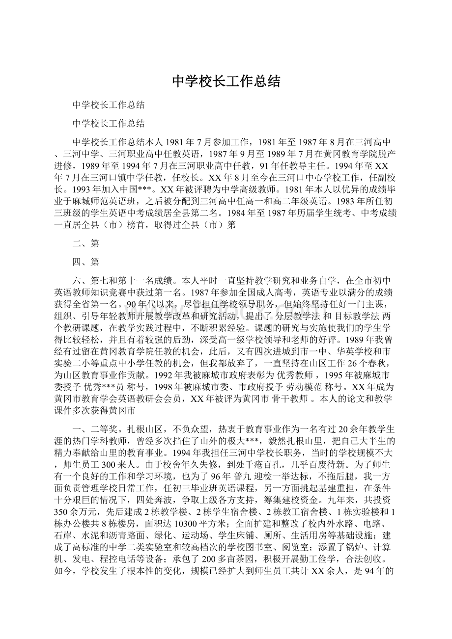 中学校长工作总结文档格式.docx