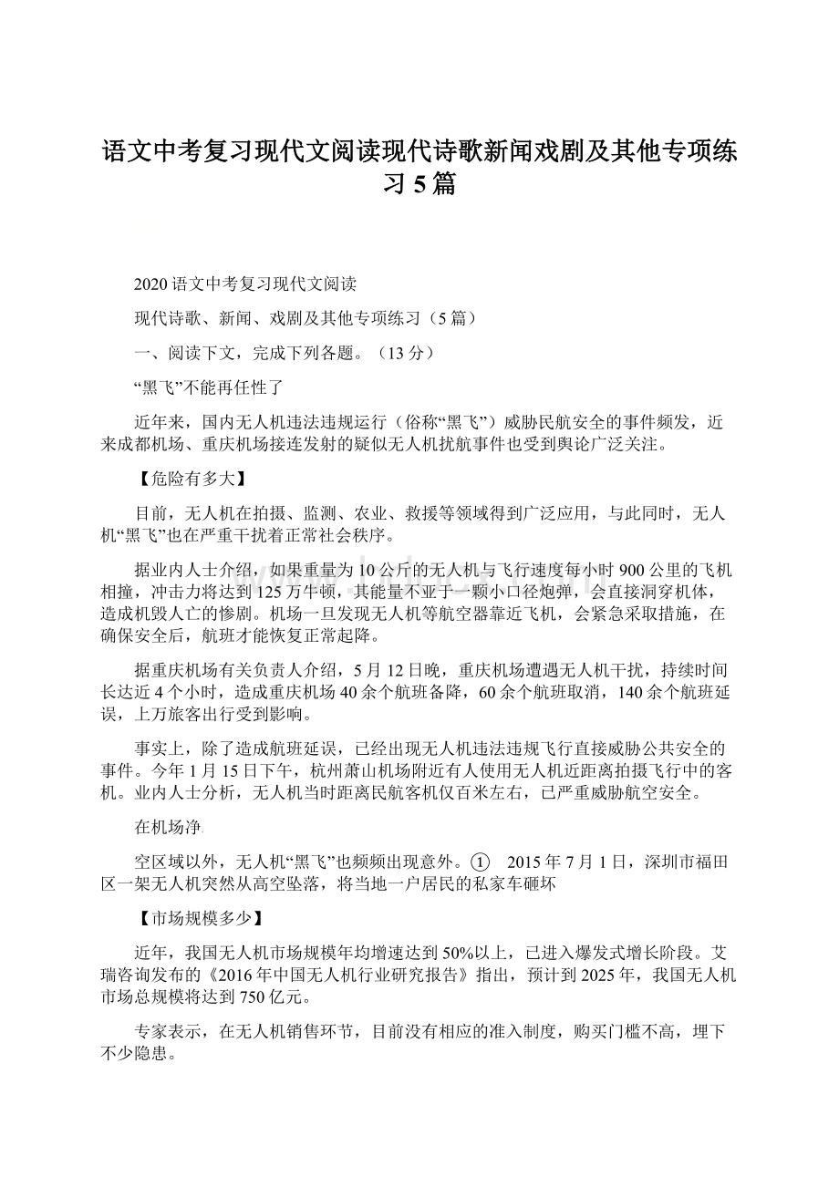 语文中考复习现代文阅读现代诗歌新闻戏剧及其他专项练习5篇.docx_第1页