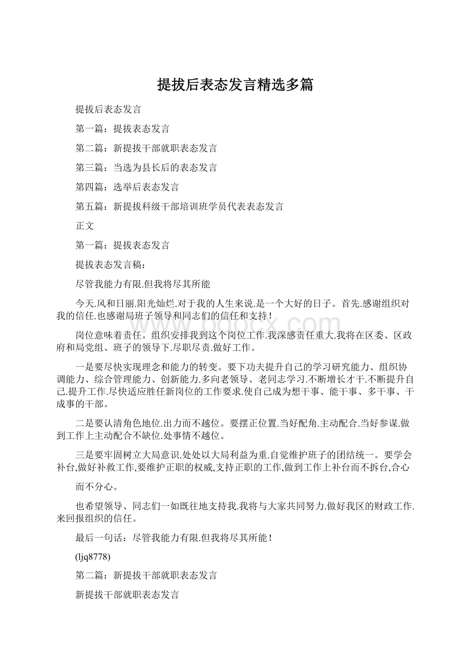 提拔后表态发言精选多篇.docx