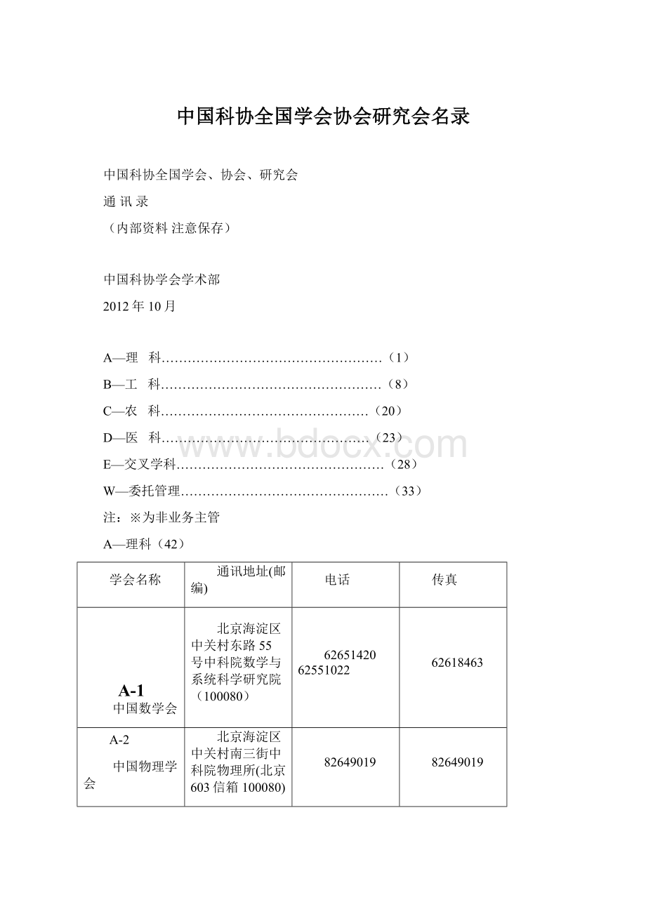 中国科协全国学会协会研究会名录Word格式.docx_第1页