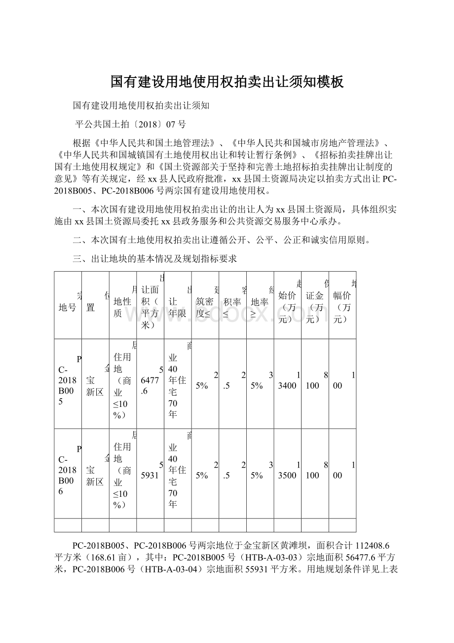 国有建设用地使用权拍卖出让须知模板Word文件下载.docx