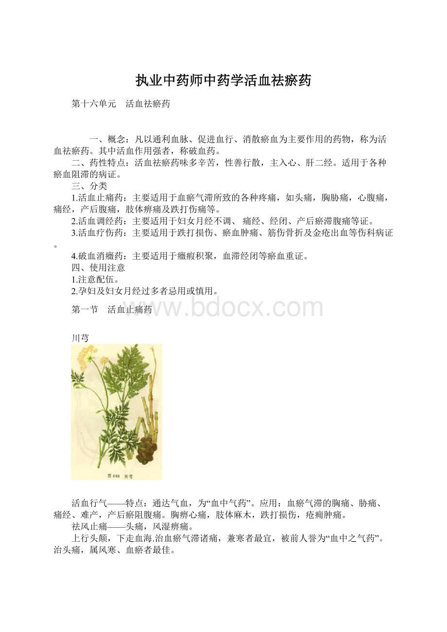 执业中药师中药学活血祛瘀药Word文件下载.docx