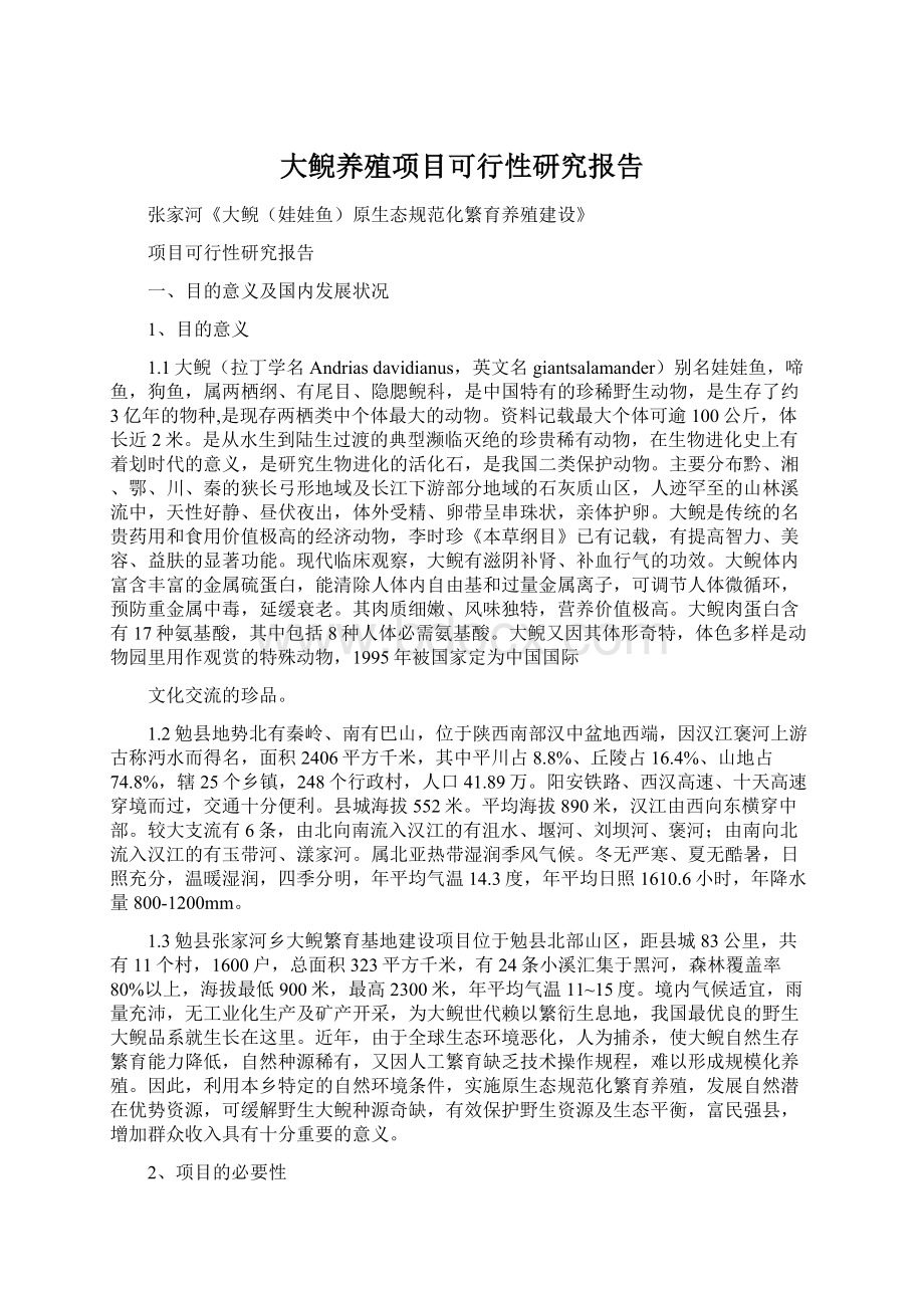 大鲵养殖项目可行性研究报告Word文档格式.docx