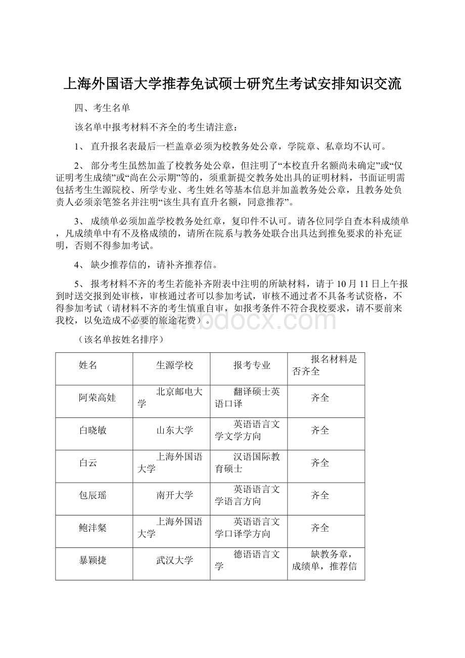 上海外国语大学推荐免试硕士研究生考试安排知识交流.docx_第1页