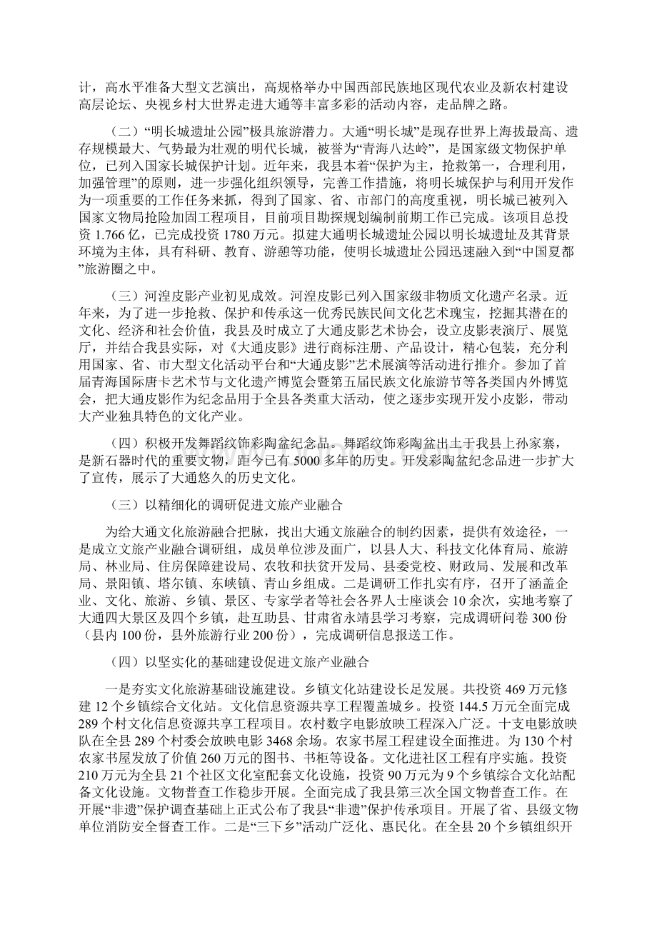 大通科技文化体育局文化旅游融合发展汇报材料文书.docx_第2页