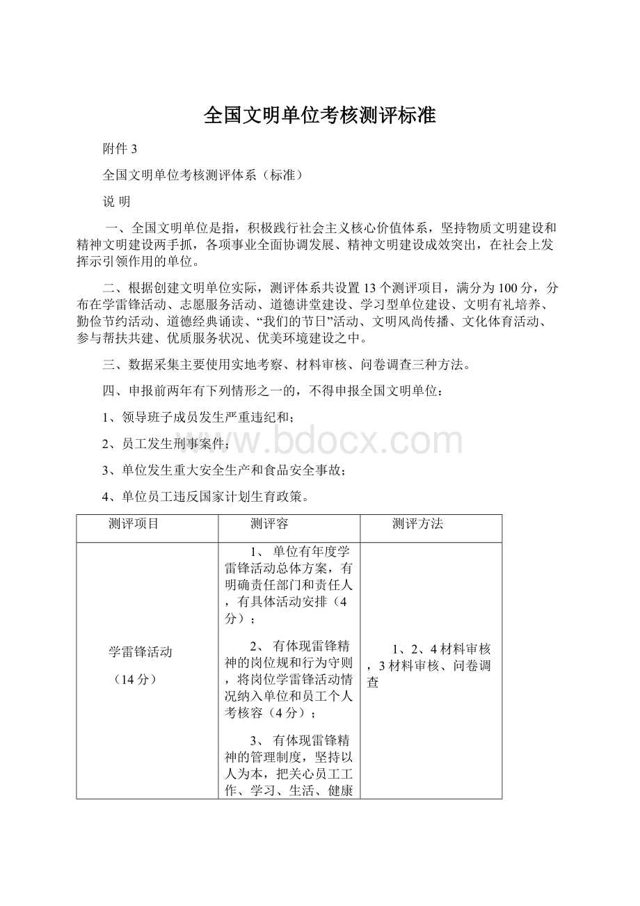 全国文明单位考核测评标准文档格式.docx