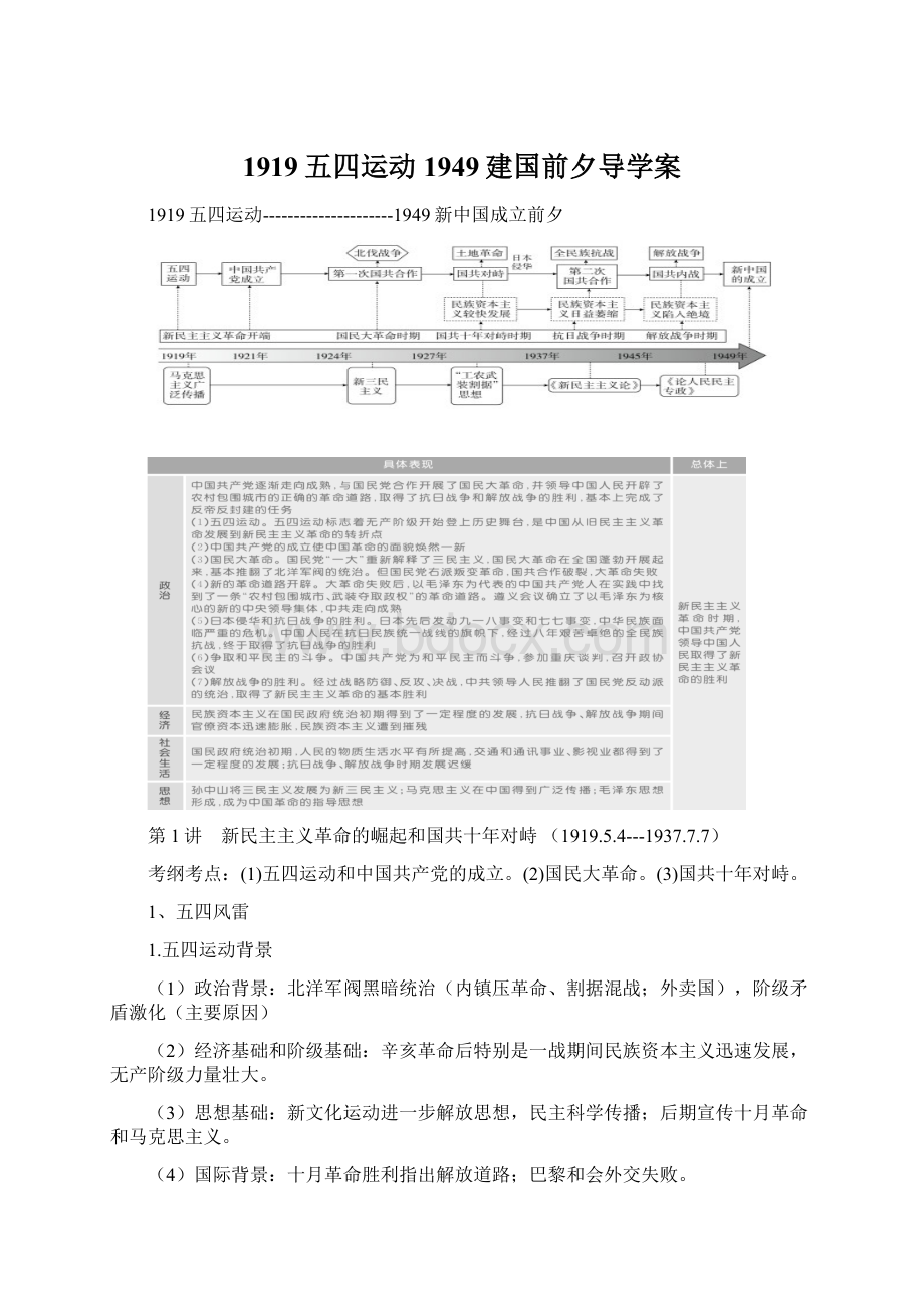 1919五四运动1949建国前夕导学案Word格式文档下载.docx