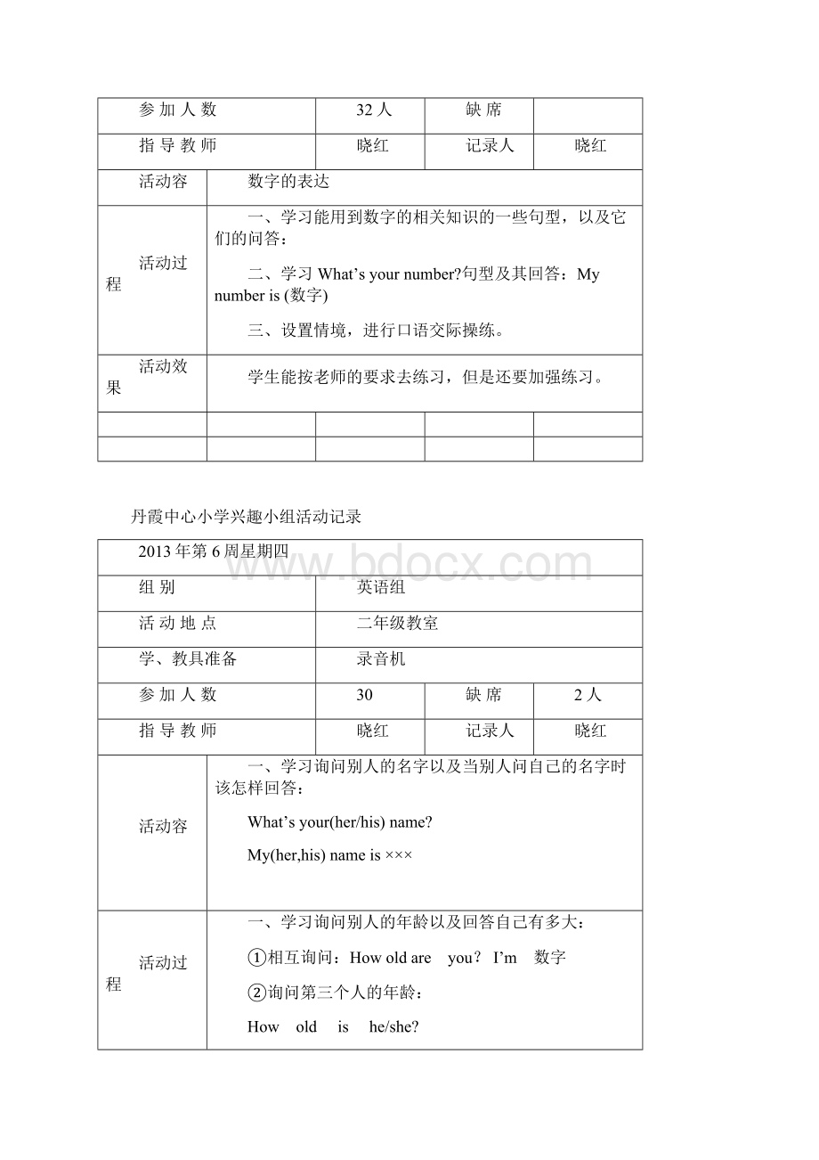 英语兴趣小组活动记录Word格式.docx_第2页