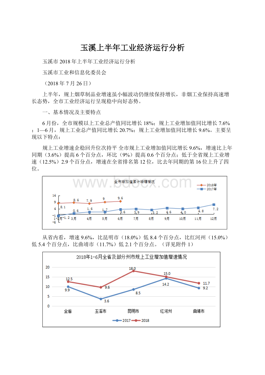 玉溪上半年工业经济运行分析.docx_第1页