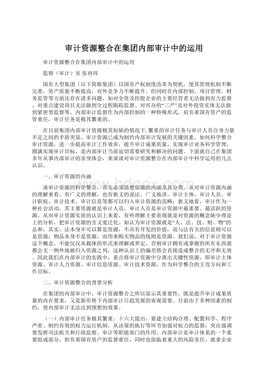 审计资源整合在集团内部审计中的运用文档格式.docx