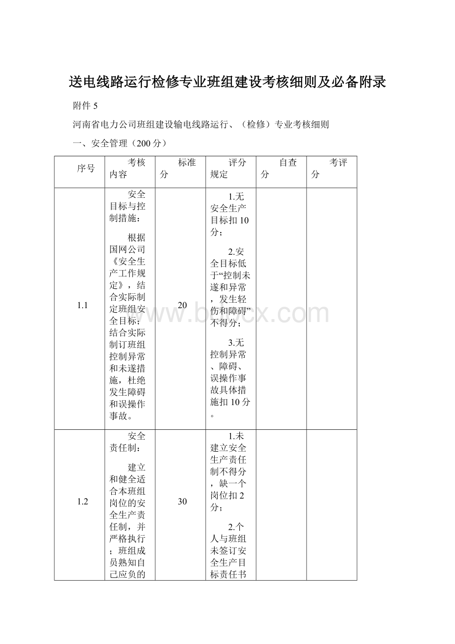 送电线路运行检修专业班组建设考核细则及必备附录.docx_第1页