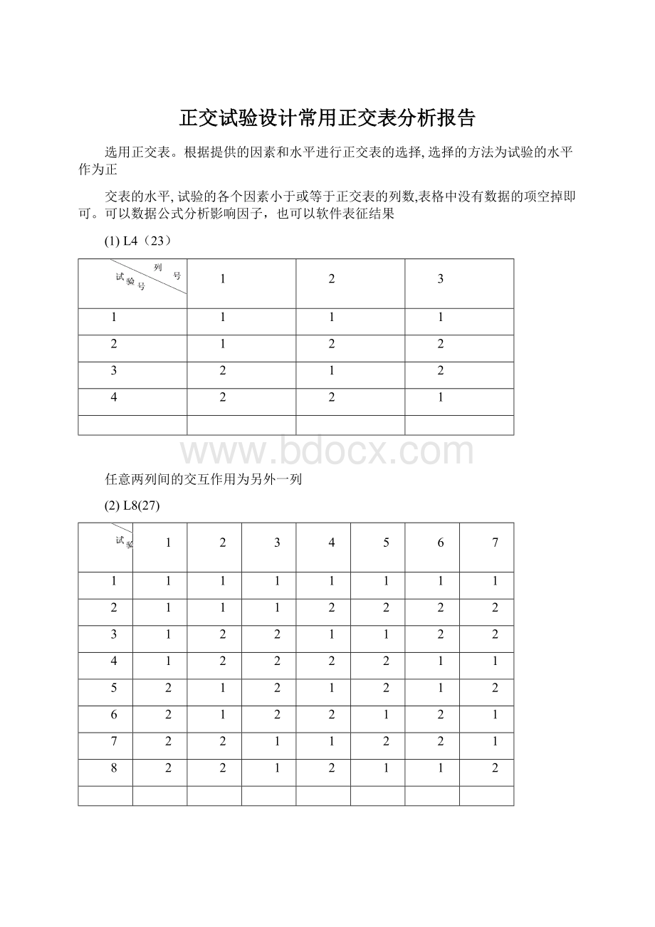 正交试验设计常用正交表分析报告Word文档下载推荐.docx_第1页