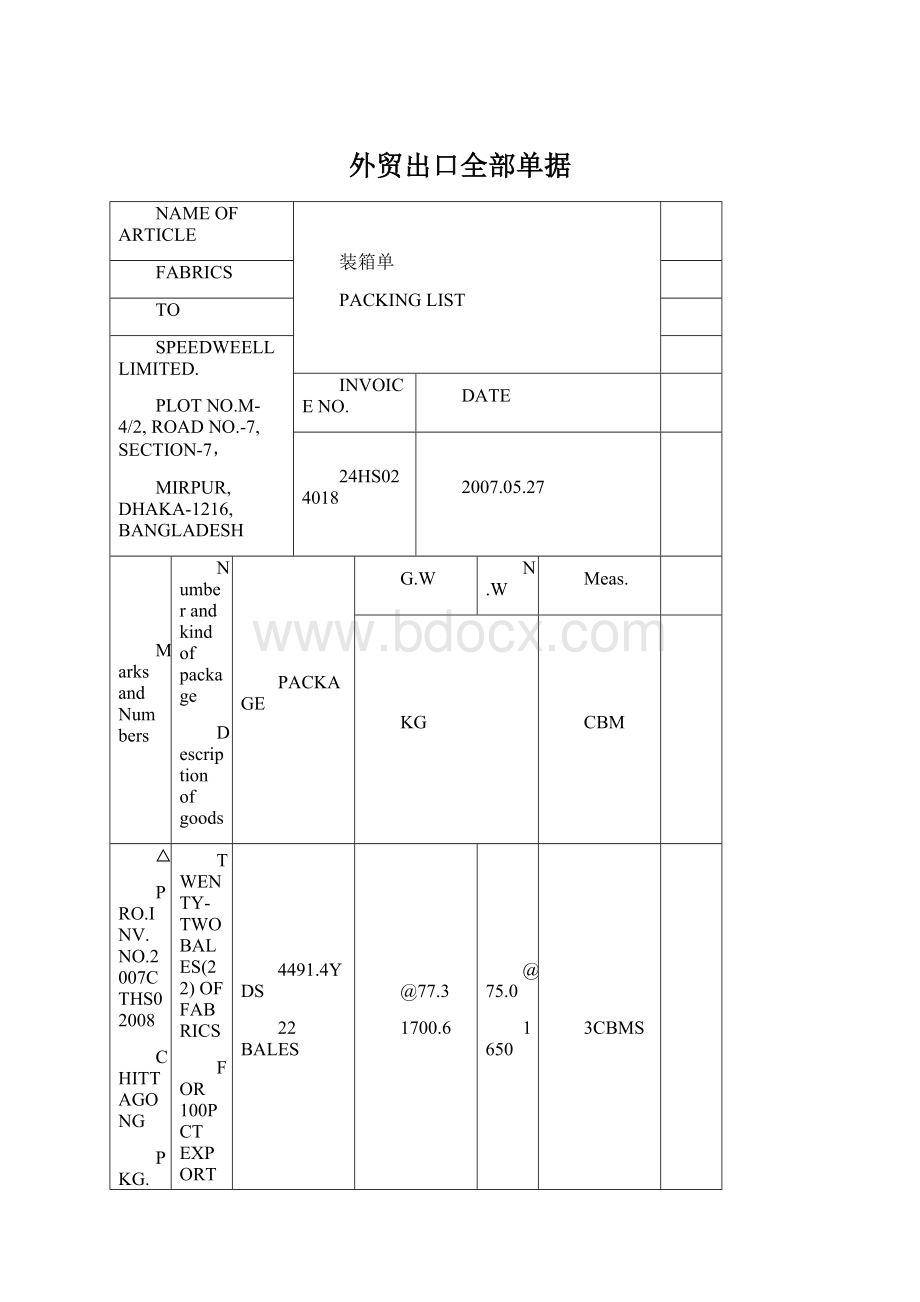 外贸出口全部单据.docx_第1页