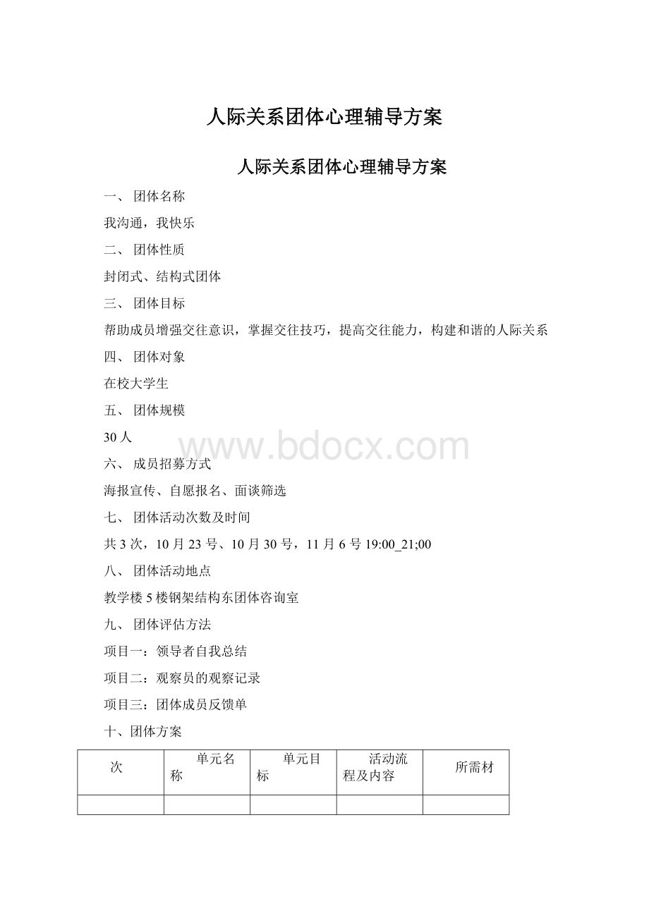 人际关系团体心理辅导方案.docx