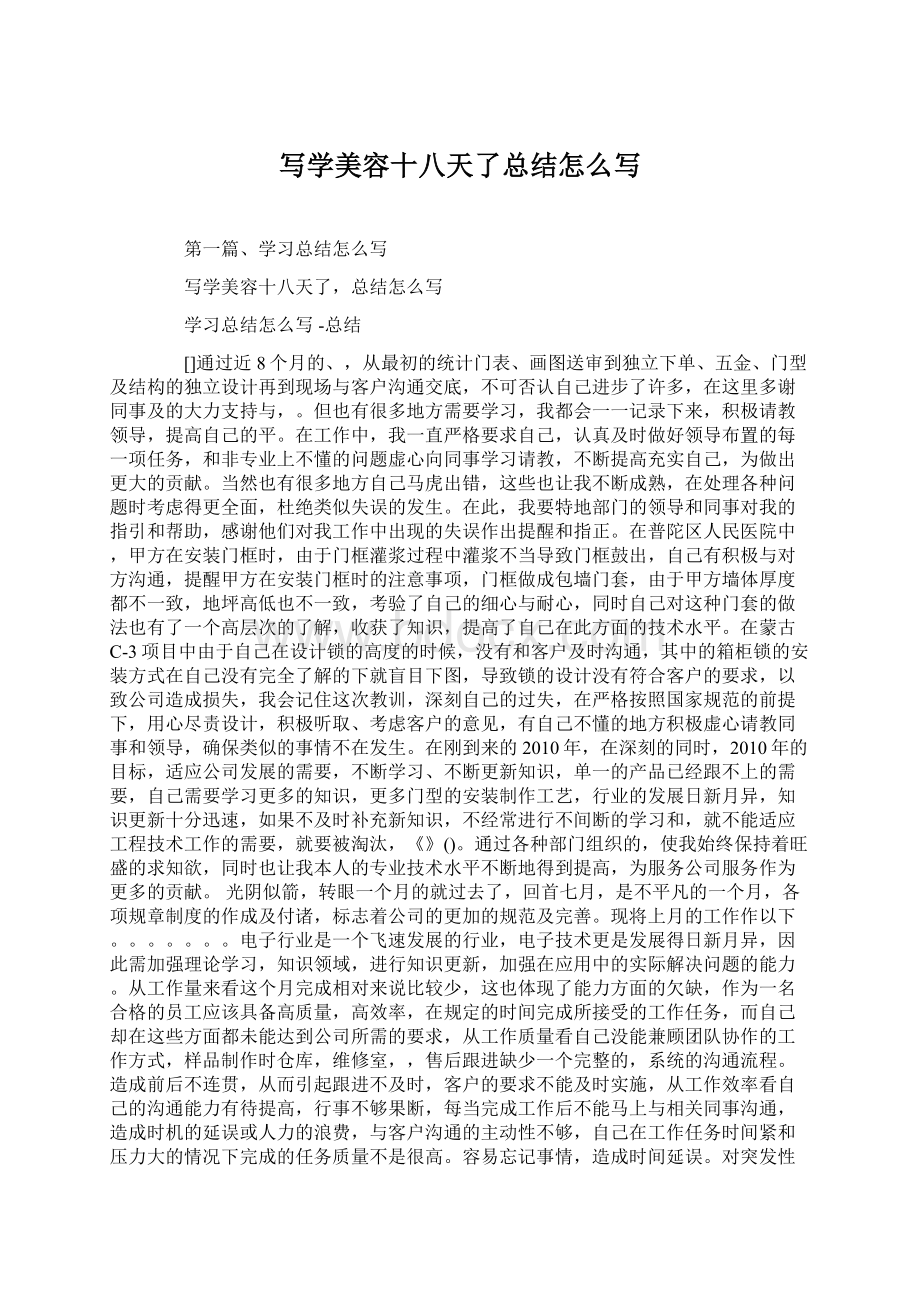 写学美容十八天了总结怎么写文档格式.docx